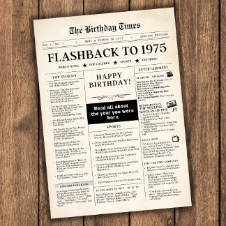 Born in 1975 Mock Newspaper for 50th birthday