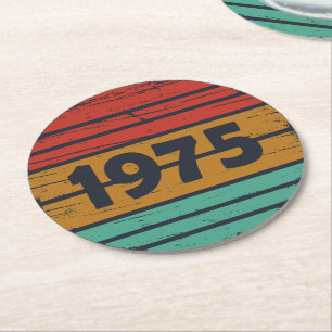 Born in 1975 vintage birthday party round paper coaster