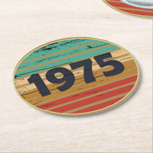Born in 1975 vintage birthday party round paper coaster