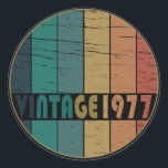 Born in 1977 vintage birthday classic round sticker<br><div class="desc">You can add some originality to your wardrobe collection with this vintage retro sunset graphic design with awesome typography font lettering, a great gift for men, women, husbands, wives, girlfriend, and a boyfriend who will love this one-of-a-kind artwork. The best and most fun holiday present for your happy birthday party....</div>