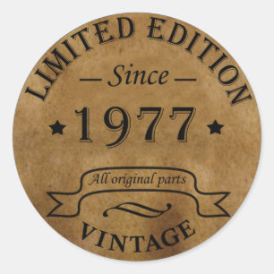 Born in 1977 vintage birthday party classic round sticker