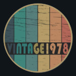 born in 1978 vintage birthday classic round sticker<br><div class="desc">You can add some originality to your wardrobe collection with this vintage retro sunset graphic design with awesome typography font lettering, It is a great gift for men, women, husbands, wives, girlfriend, and a boyfriend who will love this one-of-a-kind artwork. The best and most fun holiday present for your happy...</div>