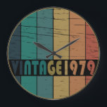 born in 1979 vintage birthday large clock<br><div class="desc">You can add some originality to your wardrobe collection with this vintage classic birthday graphic design with awesome typography font lettering; It is a great gift for men, women, husbands, wife, girlfriend, and boyfriend who will love this one-of-a-kind artwork. The best and most fun holiday present for your happy birthday...</div>