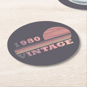 Born in 1980 elegant modern vintage birthday round paper coaster