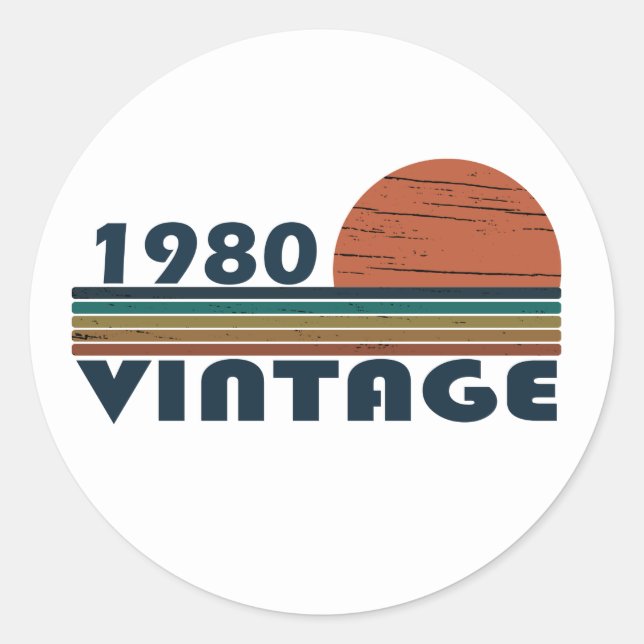 Born in 1980 vintage birthday gift classic round sticker (Front)