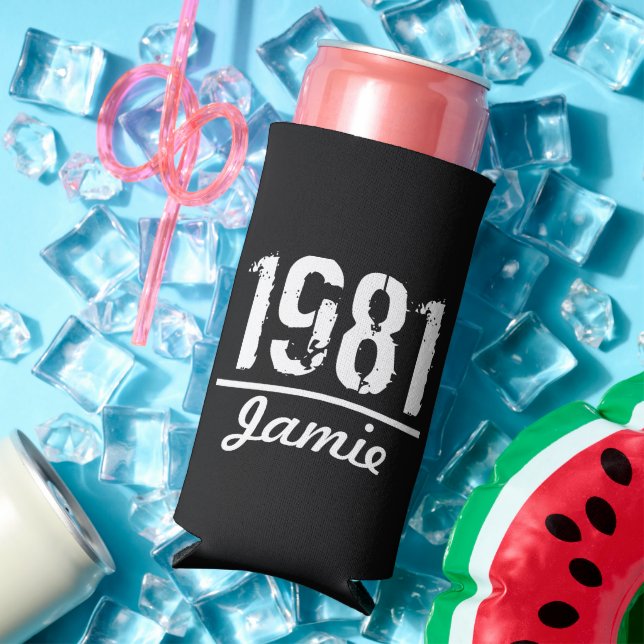 Born in 1981 Birthday Personalised Seltzer Can Cooler (In Situ Summer)