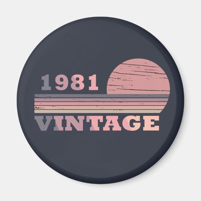 Born in 1981 classic retro purple pink magnet (Front)