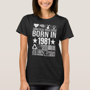 Born In 1981 Content Warning Label Barcode Birthda T-Shirt