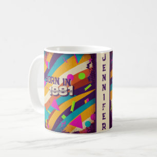 Born in 1981 Personalised Mug - 80s Neon Geometric