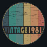 Born in 1981 vintage birthday classic round sticker<br><div class="desc">You can add some originality to your wardrobe collection with this vintage classic birthday graphic design with awesome typography font lettering; It is a great gift for men, women, husbands, wife, girlfriend, and boyfriend who will love this one-of-a-kind artwork. The best and most fun holiday present for your happy birthday...</div>