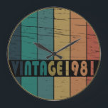born in 1981 vintage birthday large clock<br><div class="desc">You can add some originality to your wardrobe collection with this vintage classic birthday graphic design with awesome typography font lettering; It is a great gift for men, women, husbands, wife, girlfriend, and boyfriend who will love this one-of-a-kind artwork. The best and most fun holiday present for your happy birthday...</div>