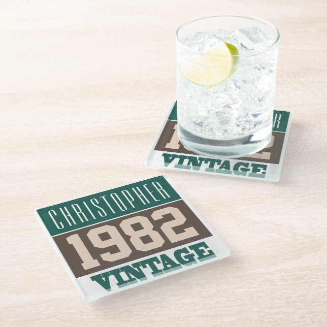 Born in 1982, Personalised Gift Glass Coaster (Angled)