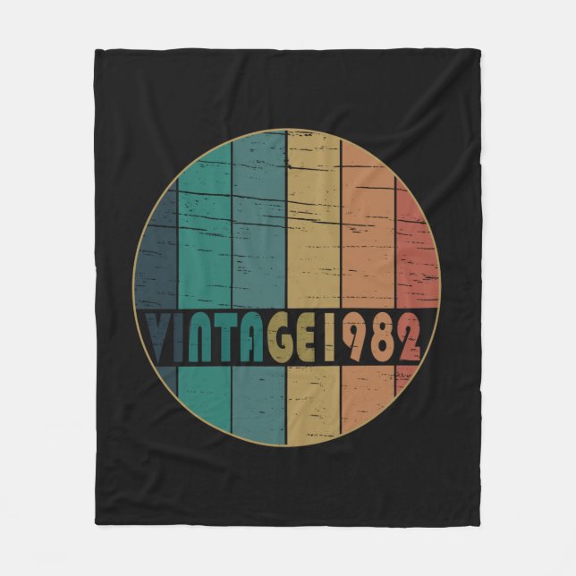 Born in 1982 vintage birthday fleece blanket (Front)