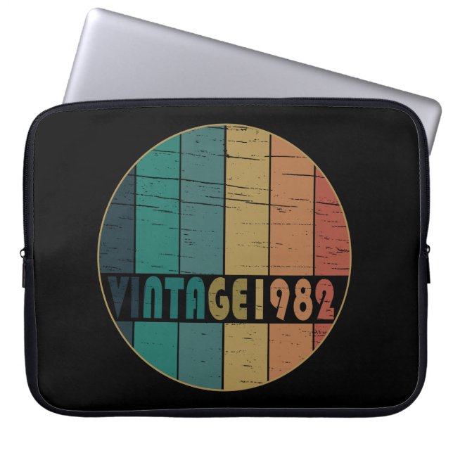 Born in 1982 vintage birthday laptop sleeve (Front)