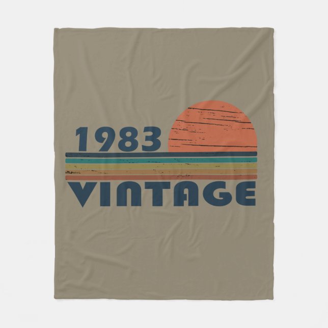 Born in 1983 vintage birthday fleece blanket (Front)