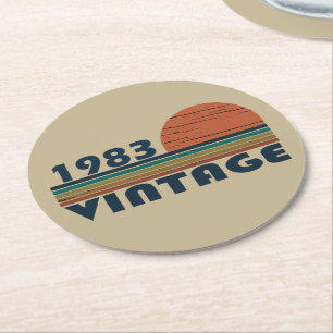 Born in 1983 vintage birthday gift round paper coaster