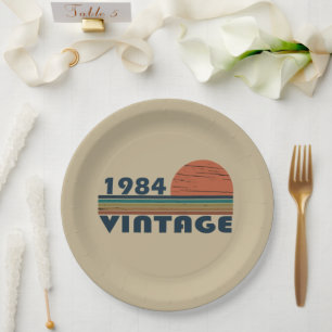 born in 1984 vintage birthday gift paper plate