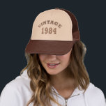 Born in 1984 vintage birthday trucker hat<br><div class="desc">Make your birthday special with this unique design. Add a touch of sophisticated elegance to your birthday celebration with our exquisite, one-of-a-kind designs. These graphics bring sophistication and originality to any product, creating a memorable and stylish gift. They are perfect for those who appreciate a touch of timeless glamour on...</div>