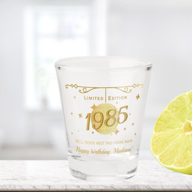 Born in 1985 40th birthday party drinks barware shot glass (Creator Uploaded)
