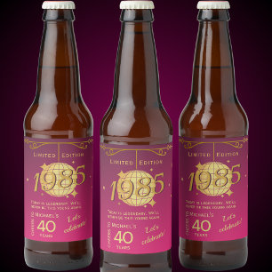 Born in 1985 40th birthday party pink beer Label