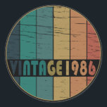 born in 1986 vintage birthday classic round sticker<br><div class="desc">You can add some originality to your wardrobe collection with this vintage retro rustic graphic design with awesome typography font lettering, a great gift for men, women, husbands, wives, girlfriend, and a boyfriend who will love this one-of-a-kind artwork. The best and most fun holiday present for your happy birthday party....</div>