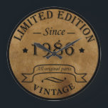 born in 1986 vintage birthday large clock<br><div class="desc">You can add some originality to your wardrobe collection with this vintage retro rustic graphic design with awesome typography font lettering, a great gift for men, women, husbands, wives, girlfriend, and a boyfriend who will love this one-of-a-kind artwork. The best and most fun holiday present for your happy birthday party....</div>