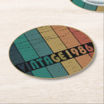 born in 1986 vintage birthday round paper coaster<br><div class="desc">You can add some originality to your wardrobe collection with this vintage retro rustic graphic design with awesome typography font lettering, a great gift for men, women, husbands, wives, girlfriend, and a boyfriend who will love this one-of-a-kind artwork. The best and most fun holiday present for your happy birthday party....</div>