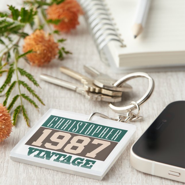 Born in 1987, Personalised Gift Key Ring (Front Right)