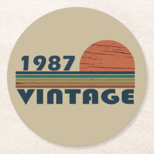 born in 1987 vintage birthday gift round paper coaster