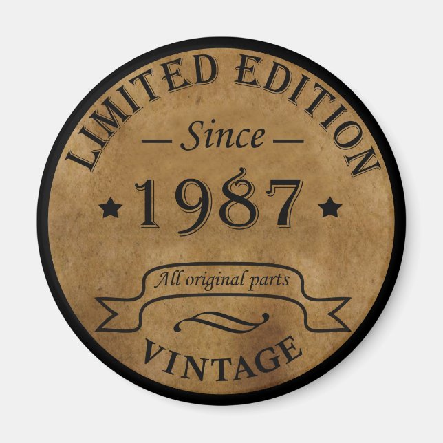 born in 1987 vintage birthday magnet (Front)