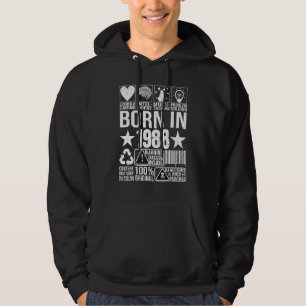 Born In 1988 Content Warning Label Barcode Birthda Hoodie