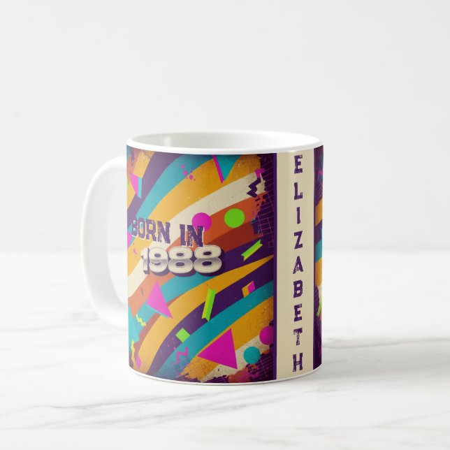 Born in 1988 Personalised Mug - 80s Neon Geometric (Front Left)