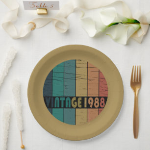 Born in 1988 vintage birthday gift paper plate