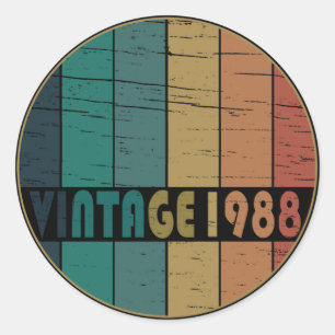 Born in 1988 vintage birthday party classic round sticker