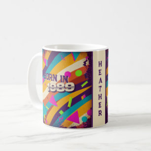 Born in 1989 Personalised Mug - 80s Neon Geometric