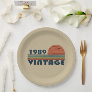 Born in 1989 vintage birthday gift paper plate