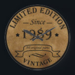 born in 1989 vintage birthday large clock<br><div class="desc">You can add some originality to your wardrobe with this original limited edition 1989 vintage rustic old retro-looking colour birthday design with awesome typography font lettering, it is a great gift idea for men, women, husband, wife girlfriend, and a boyfriend who will love this one-of-a-kind artwork. The best and most...</div>