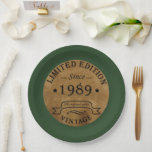 born in 1989 vintage birthday paper plate<br><div class="desc">You can add some originality to your wardrobe with this original limited edition 1989 vintage rustic old retro-looking colour birthday design with awesome typography font lettering, is a great gift idea for men, women, husband, wife girlfriend, and a boyfriend who will love this one-of-a-kind artwork. The best amazing and funny...</div>