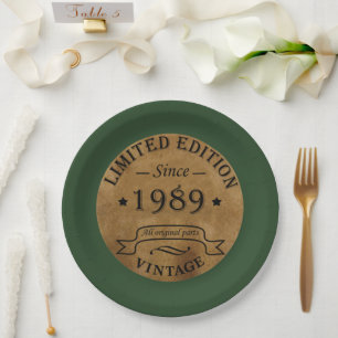 born in 1989 vintage birthday paper plate