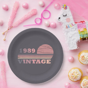 born in 1989 vintage birthday paper plate