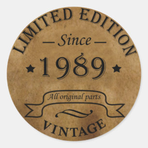 Born in 1989 vintage birthday party classic round sticker