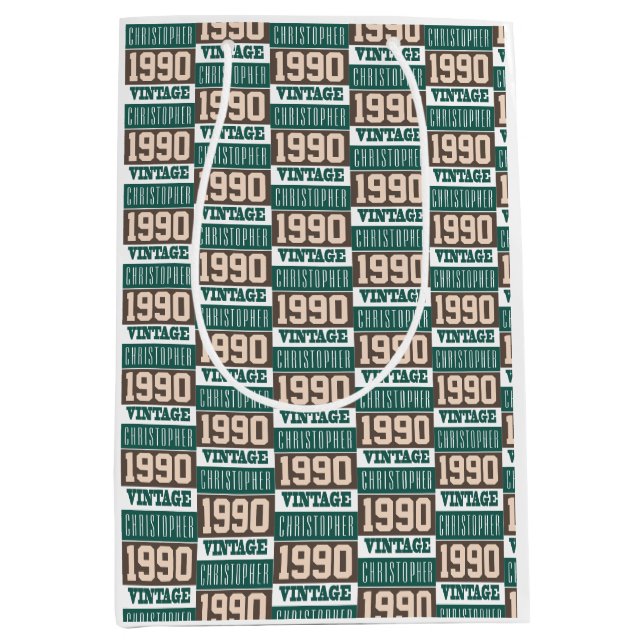 Born in 1990 with Christian Name Medium Gift Bag (Front)