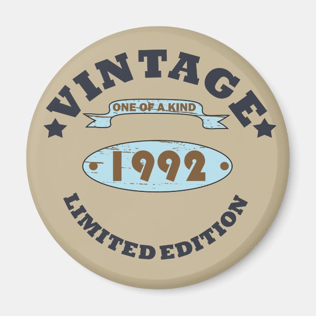 born in 1992 vintage birthday gift magnet (Front)