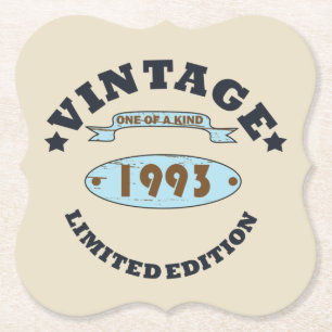 born in 1993 vintage birthday gift paper coaster