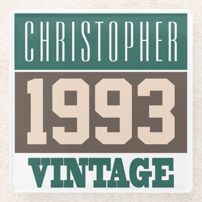 Born in 1993 with Christian Name Glass Coaster (Front)
