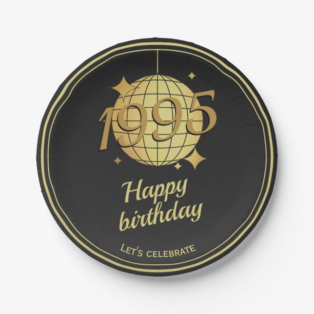 Born in 1995 30th birthday party black Paper Plate (Front)