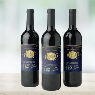 Born in 1996 30th birthday party wine bottle label