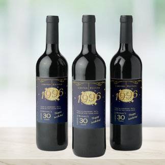 Born in 1996 30th birthday party wine bottle label