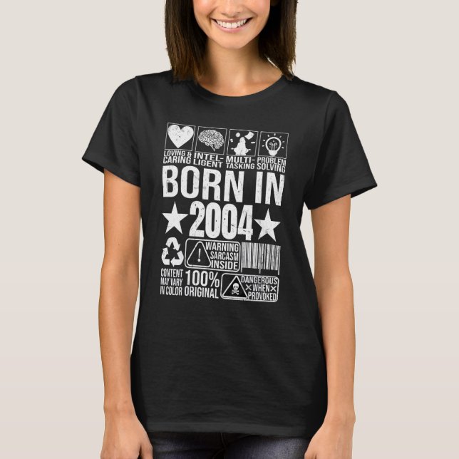 Born In 2004 Content Warning Label Barcode Birthda T-Shirt (Front)