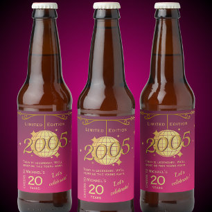 Born in 2005 20th birthday party pink beer Label